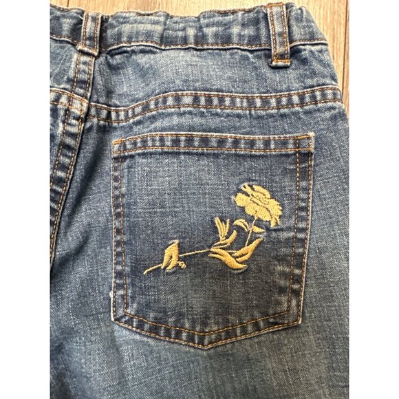 Old Navy Girls Size 12 Rolled Cuff Cropped Capri Blue Jeans Floral Embroidery Po - Picture 5 of 8